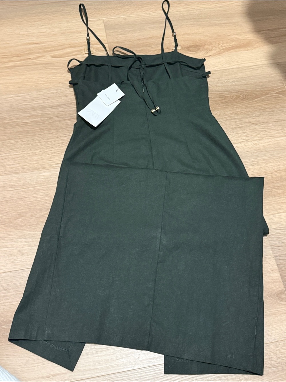 Dark Khaki - Linen Midi Dress - Picture 4 of 4
